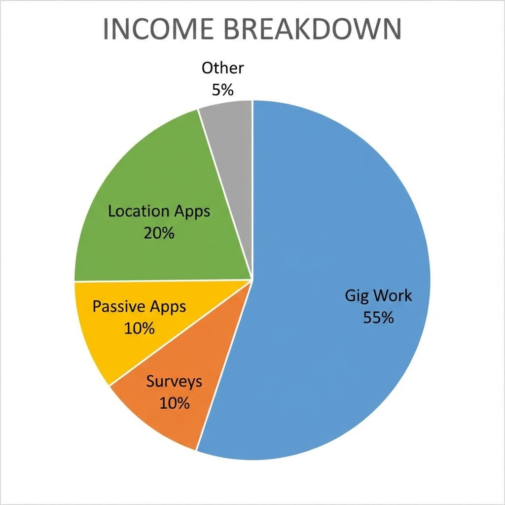 Pie chart showing income breakdown for making $1000 per month with phone