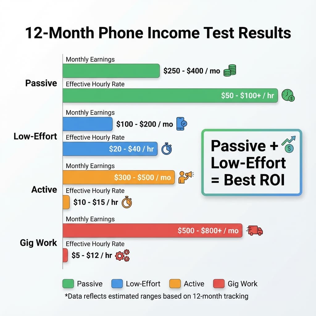 Breakdown of realistic phone income by category over 12 months