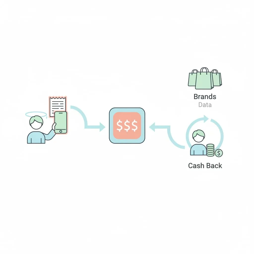 Diagram showing how receipt scanning apps collect data and pay users