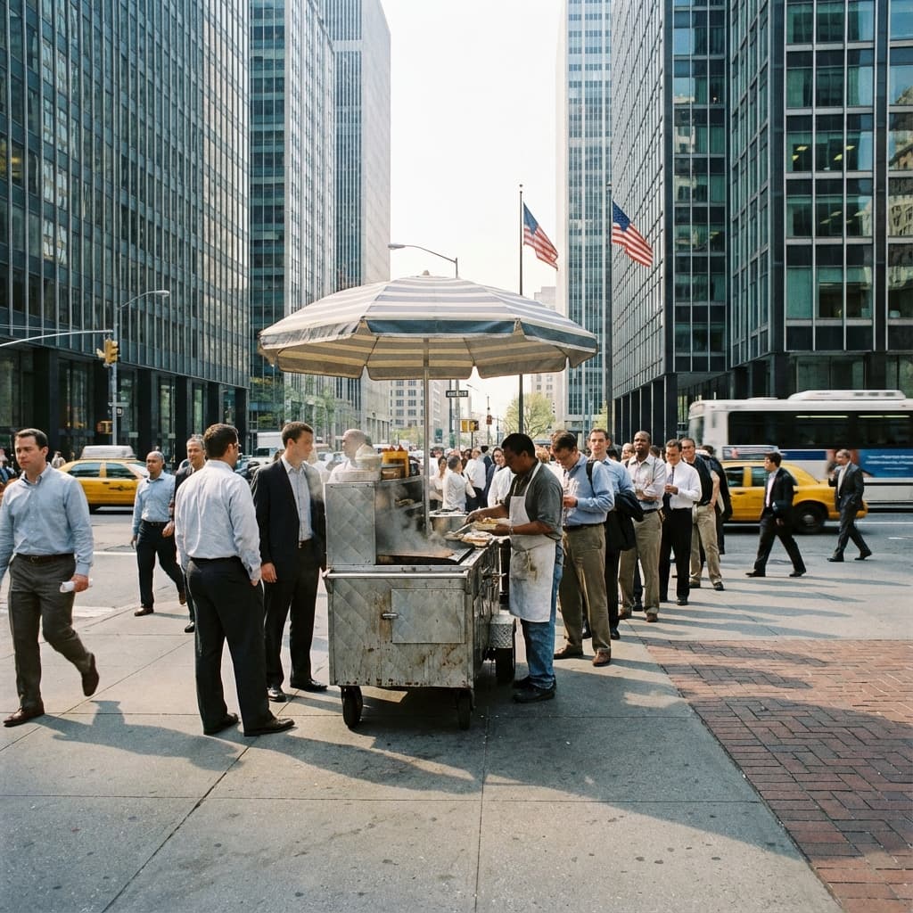 Carrinho de comida posicionado estrategicamente perto de área movimentada