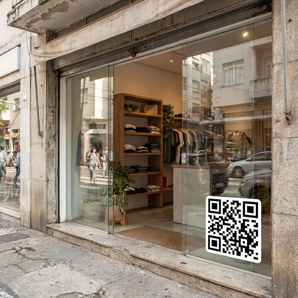 QR Code de avaliação posicionado na vitrine de loja local