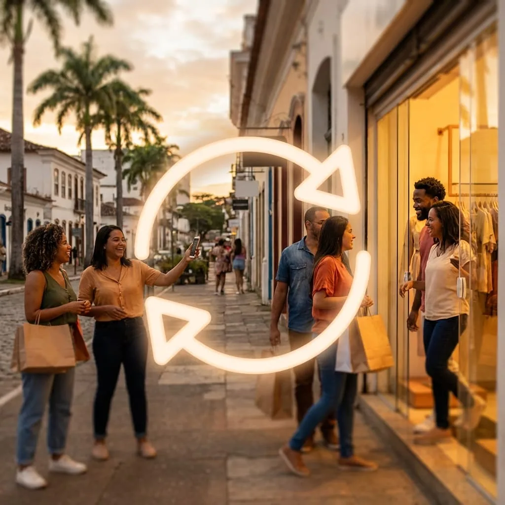 Ciclo visual de reseñas positivas generando más clientes