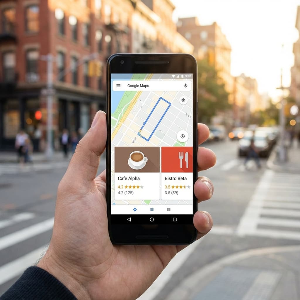 Duas lojas lado a lado no Google Maps com notas diferentes