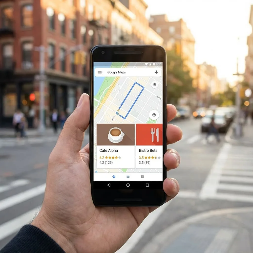 Two stores side by side on Google Maps with different star ratings