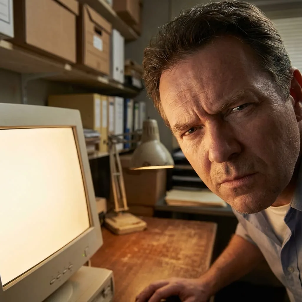 Business owner examining suspicious review on computer screen