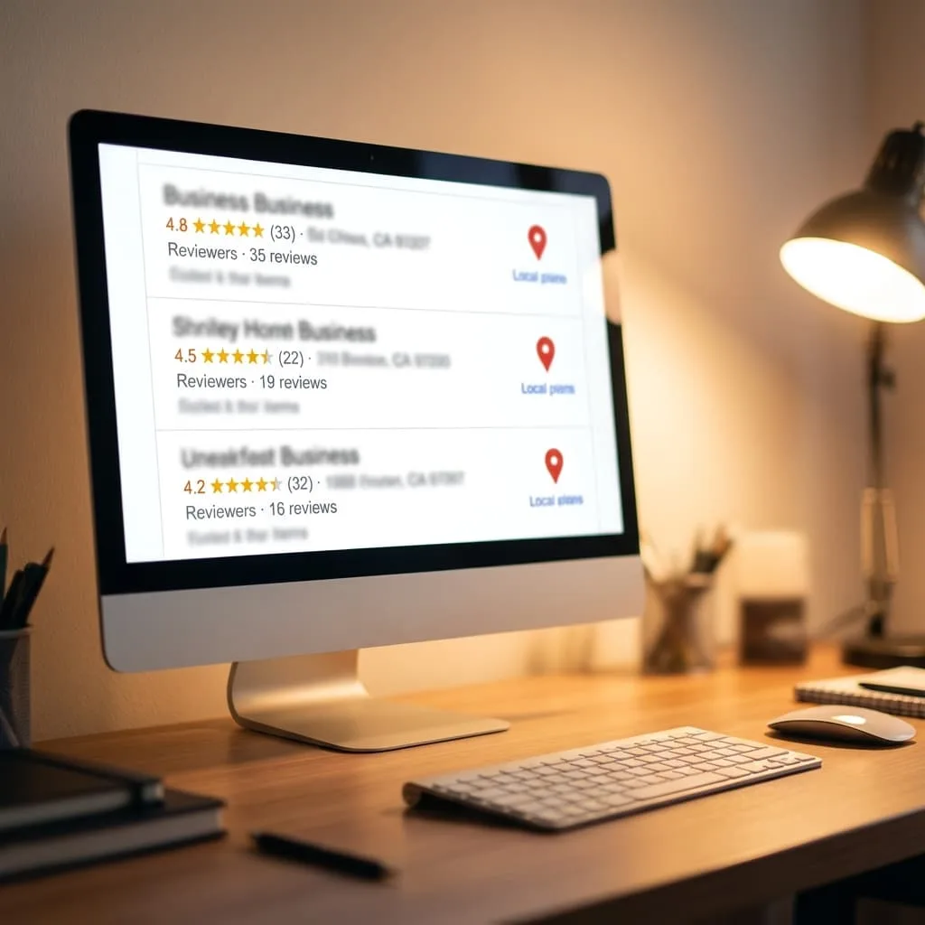 Google Maps local pack showing three businesses with star ratings