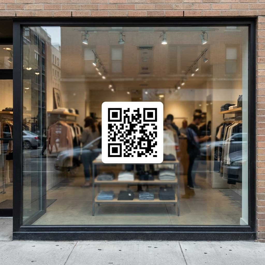 Review QR Code positioned on local store window