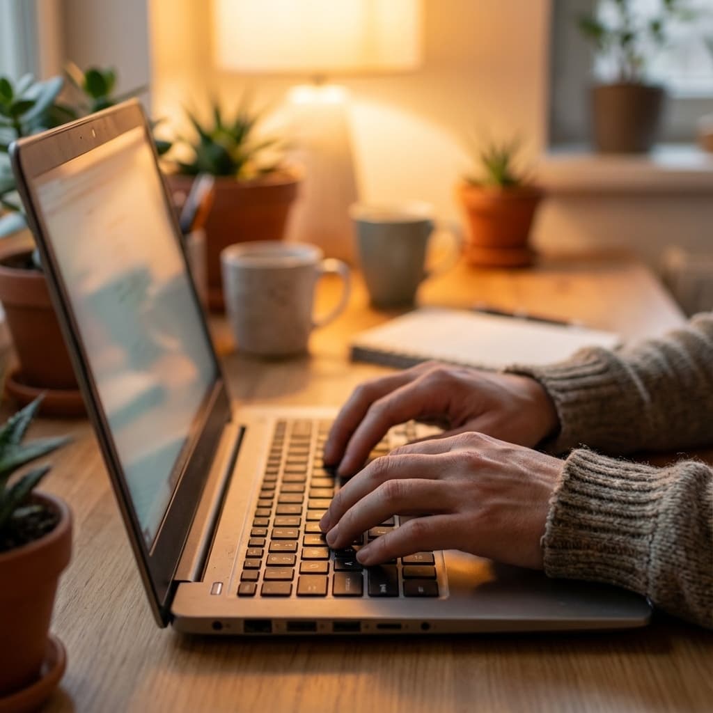 Person typing a response to a negative review on computer