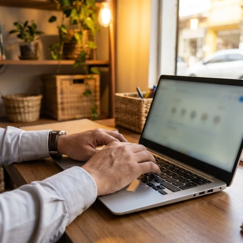 Pessoa digitando resposta a avaliação negativa no computador