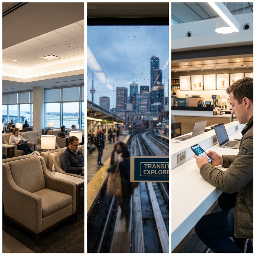 Options for 6-hour layovers including lounges, city exploration, and earning opportunities