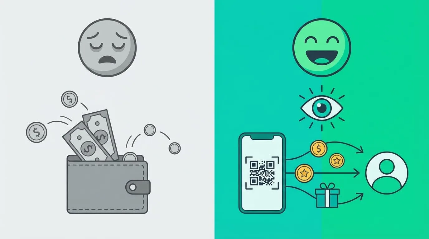 Visual comparison between attention economy and traditional cashback showing value flow