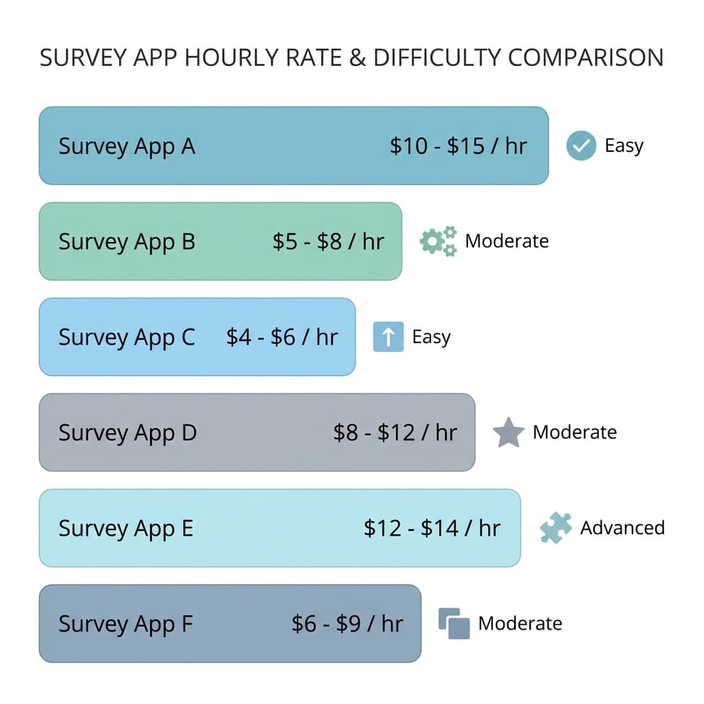 Comparison chart of best survey apps showing pay rates and minimum payouts