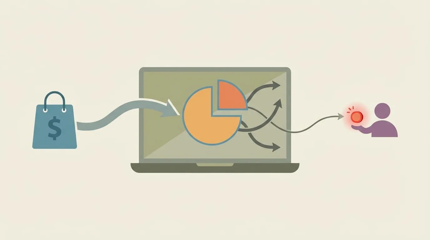 Diagram showing commission flow in cashback apps between store, platform, and user