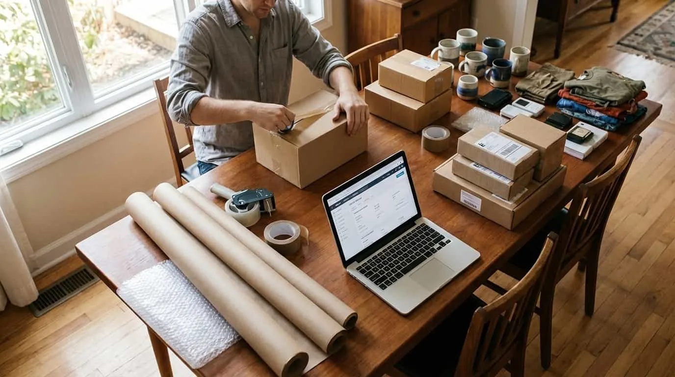 Freelancer working on creative project at home office