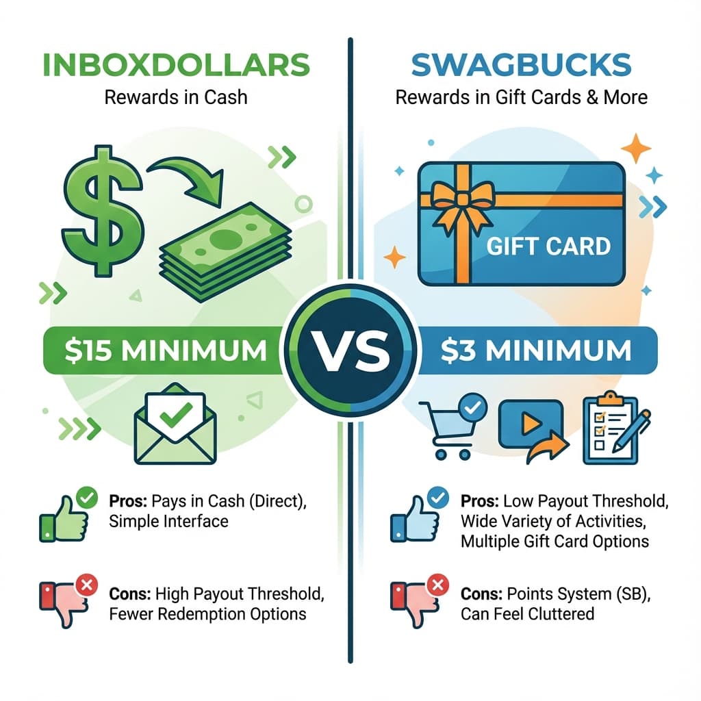 Side by side comparison of InboxDollars and Swagbucks features