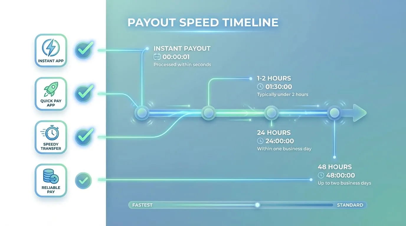 Comparación de velocidad de pago entre apps de juegos, desde minutos hasta 48 horas
