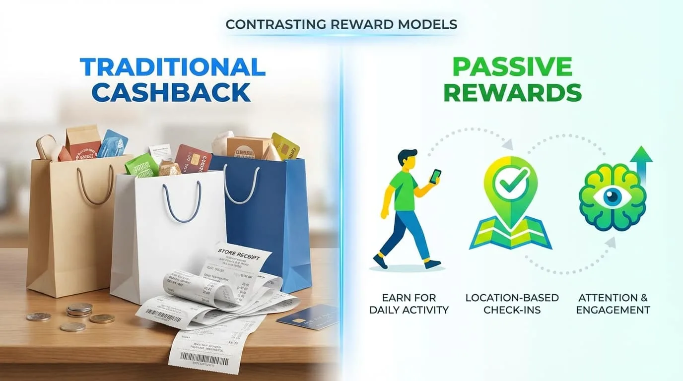 Comparison of different passive reward methods showing earnings without spending