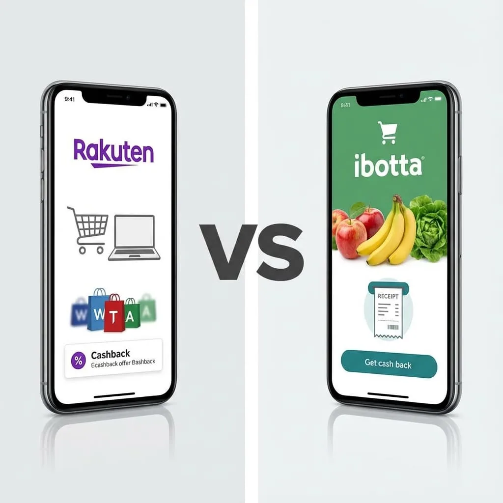 Side by side comparison of Rakuten and Ibotta cashback apps