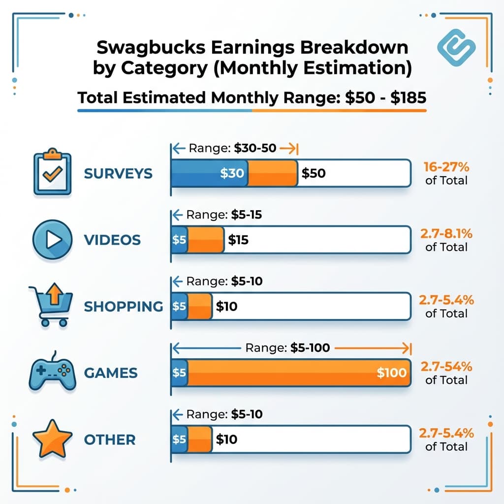 Swagbucks monthly earnings breakdown by activity type