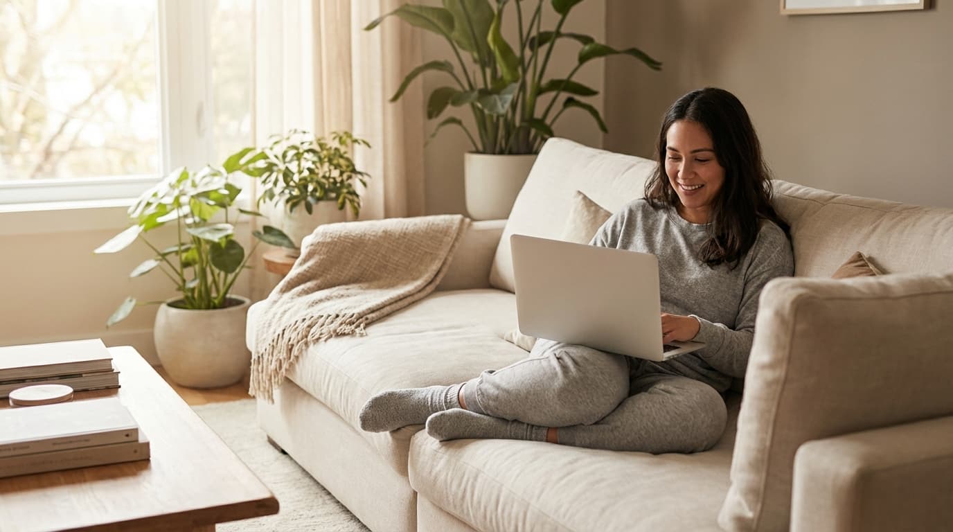 Working from home casually on the couch