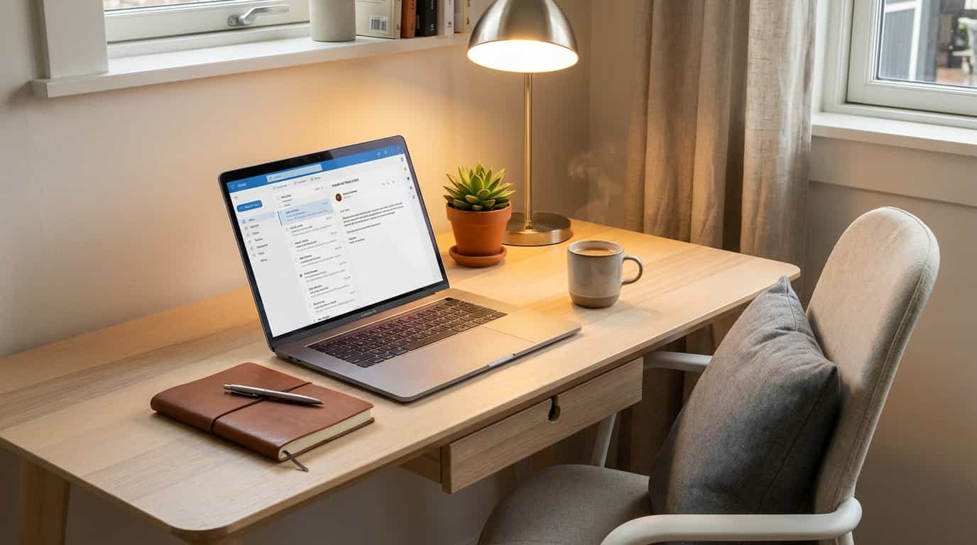 Quiet workspace setup for freelance writing and design