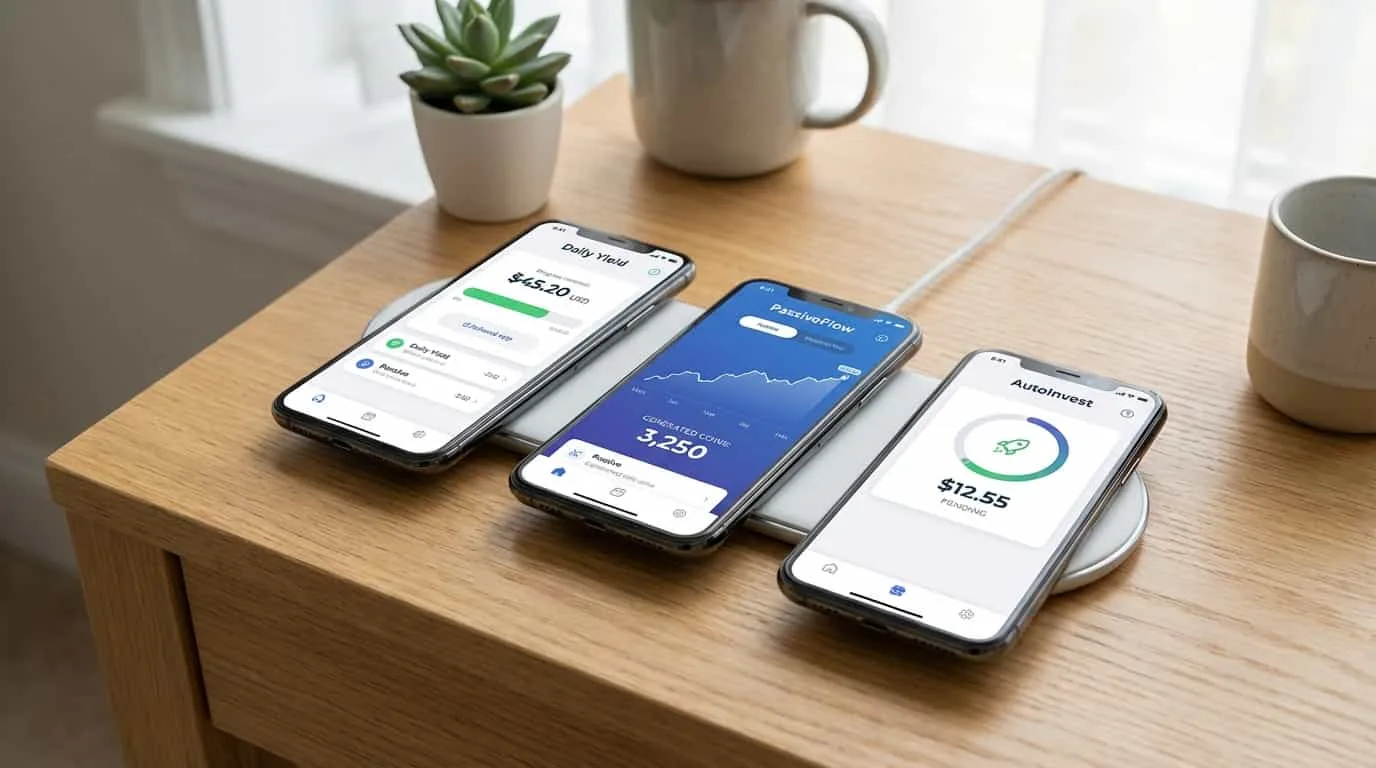 Múltiplos celulares rodando apps de ganhos passivos em segundo plano