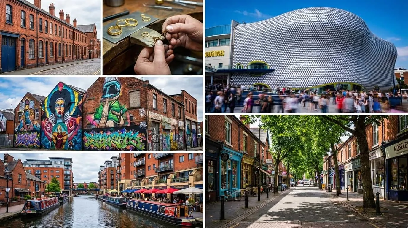 Bairros de Birmingham onde o VISU está disponível incluindo Jewellery Quarter Digbeth e Brindleyplace