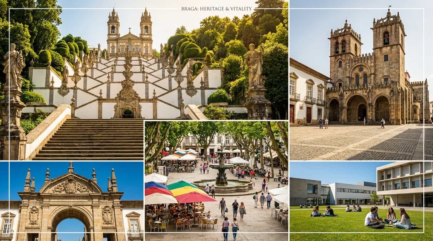 Áreas de Braga onde o VISU está disponível incluindo Centro Histórico Bom Jesus e área da Universidade