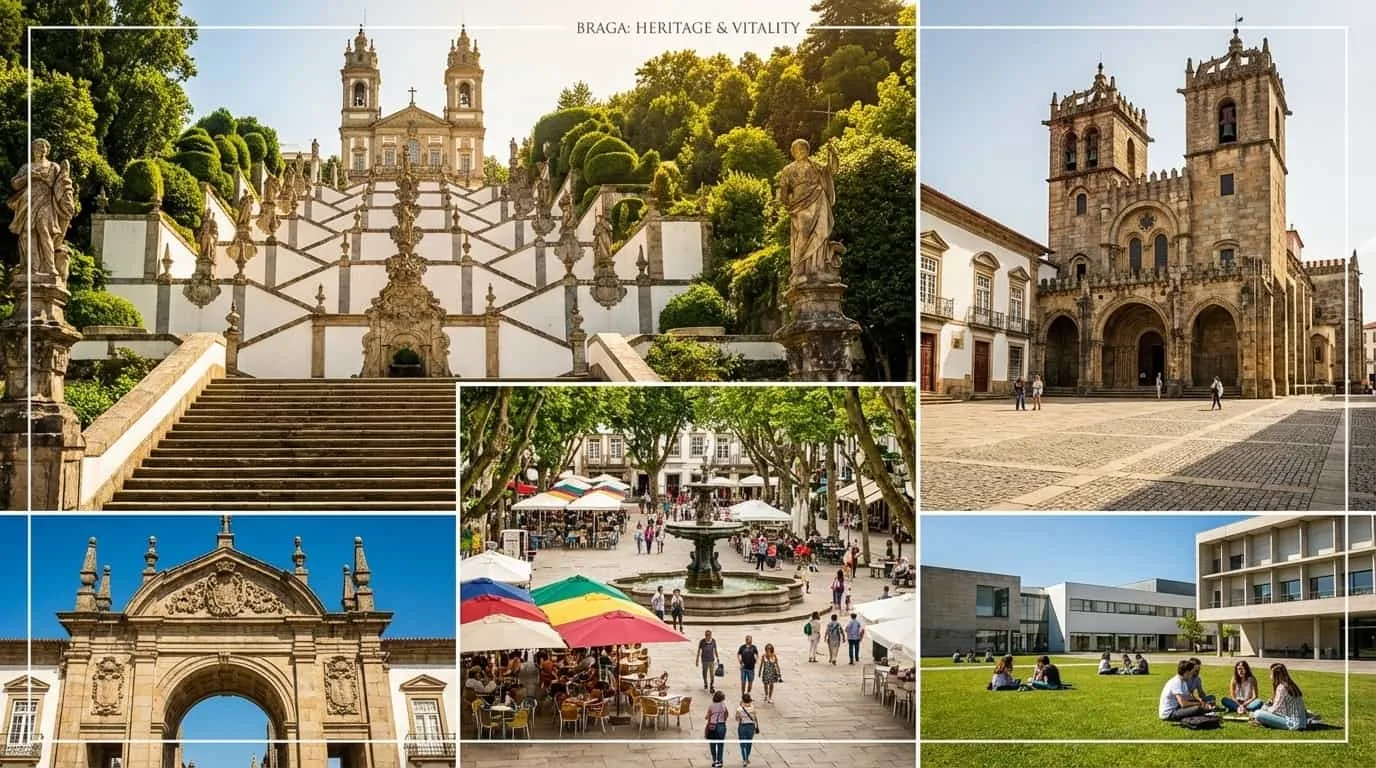 Áreas de Braga onde o VISU está disponível incluindo Centro Histórico Bom Jesus e área da Universidade