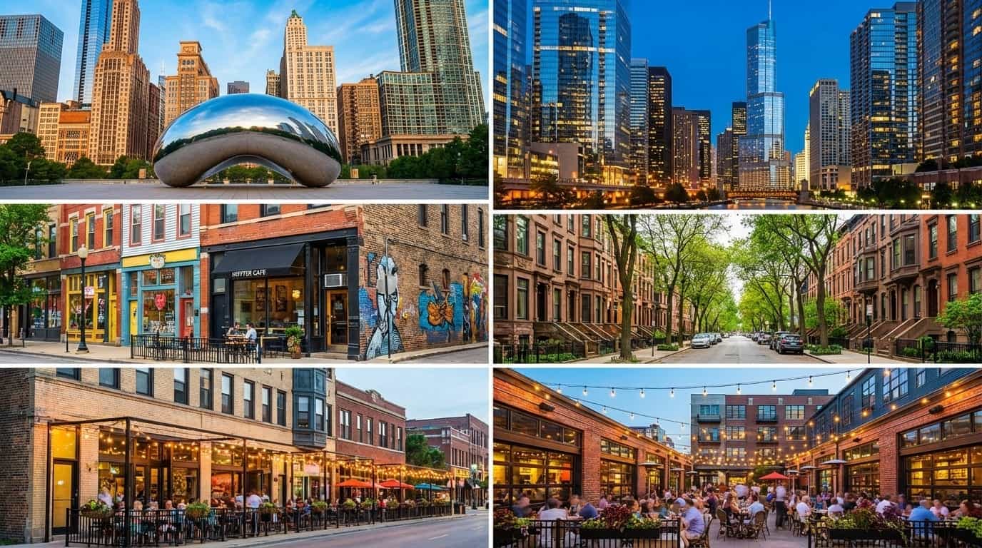 Bairros de Chicago onde o VISU está disponível incluindo River North Wicker Park e West Loop