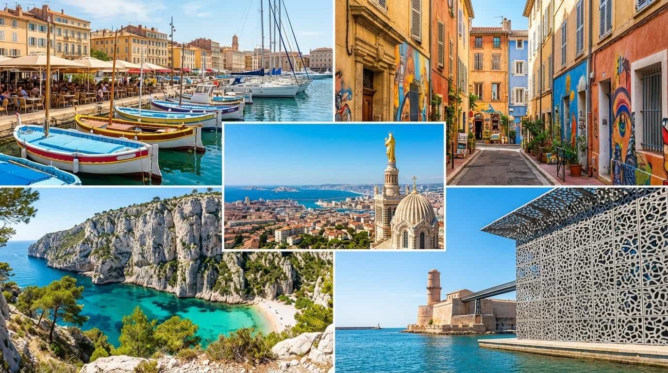 Bairros de Marselha onde o VISU está disponível incluindo Vieux-Port Le Panier e Cours Julien