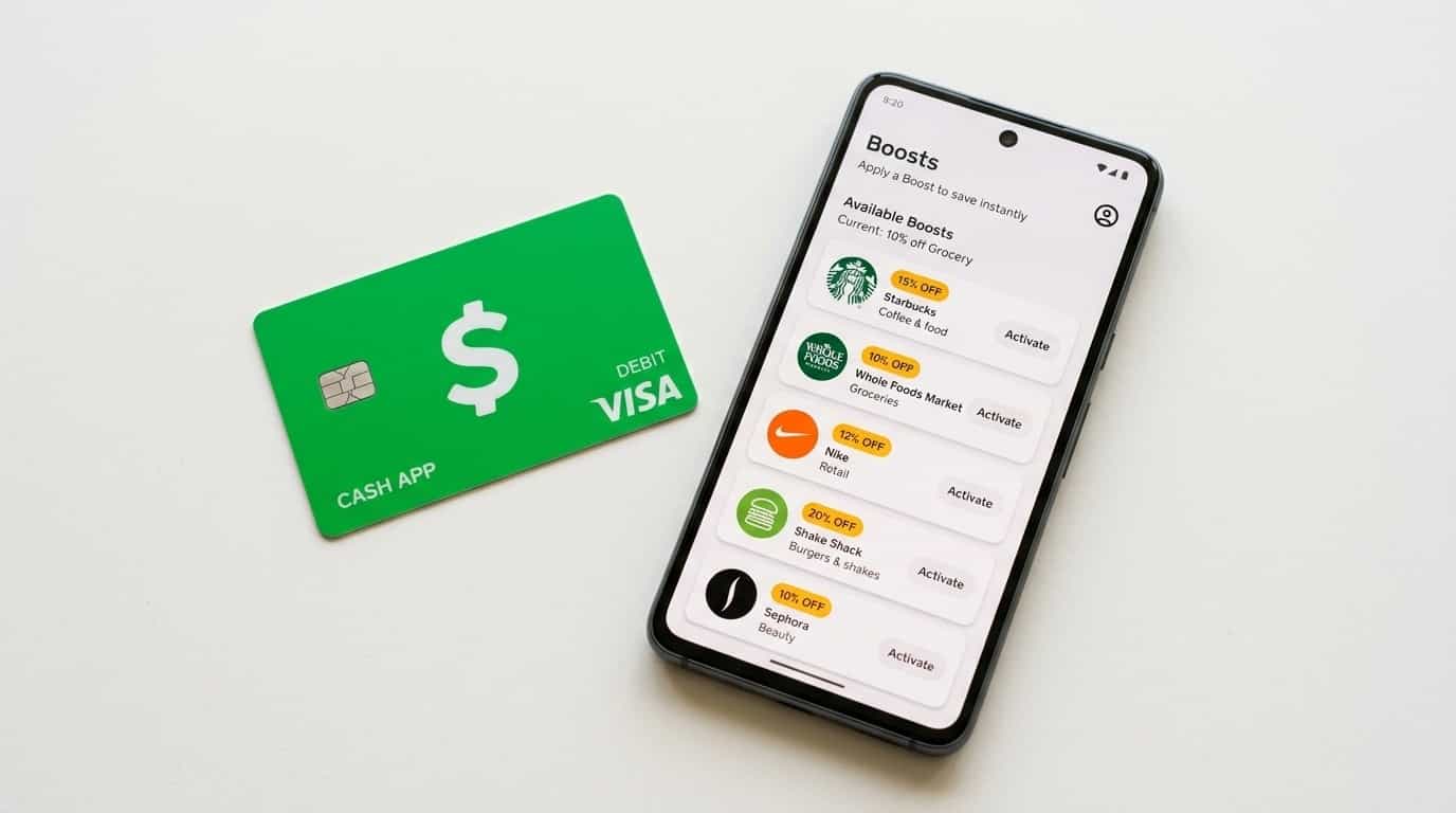 Cash App Boosts showing instant cashback offers at restaurants and stores