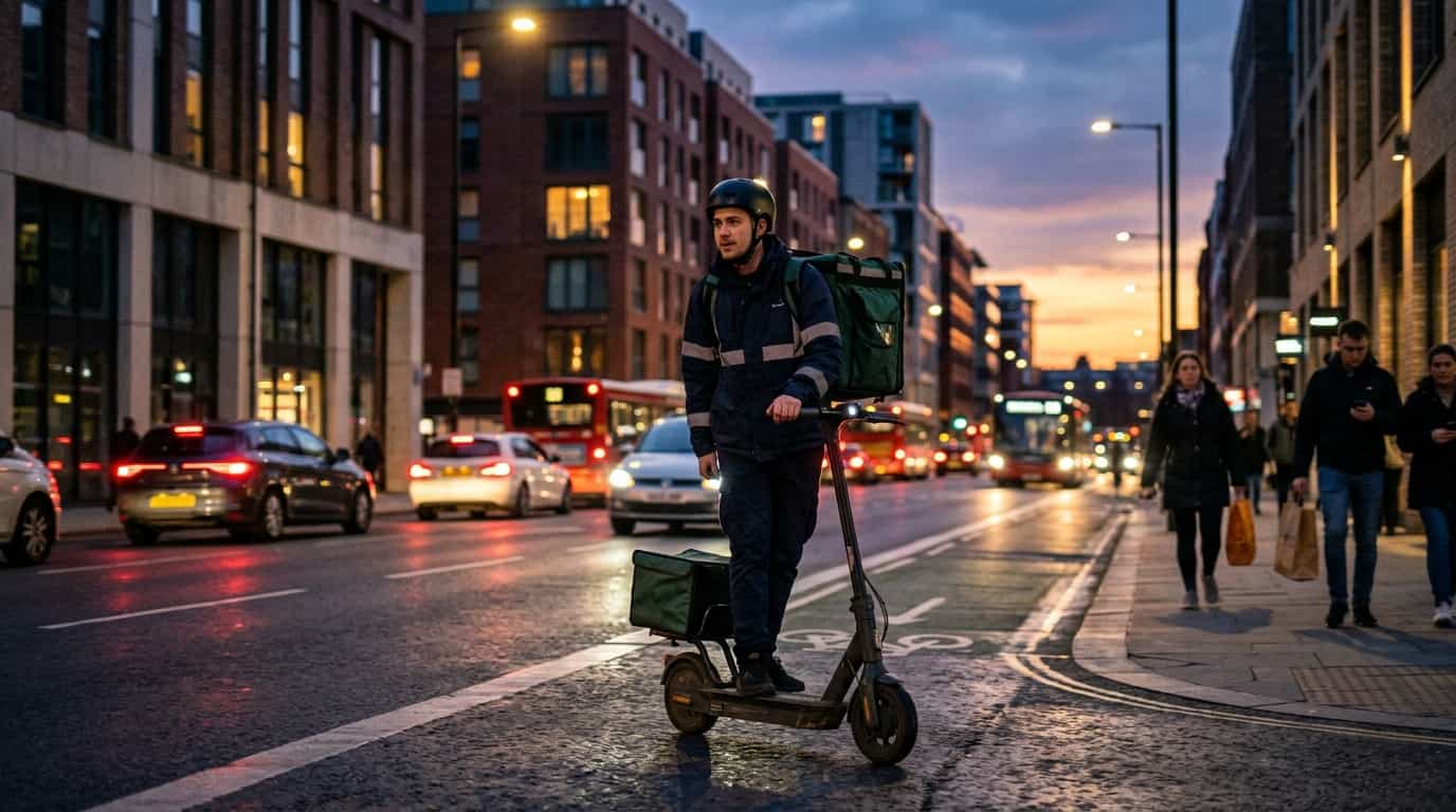 Delivery driver working evening shift in city