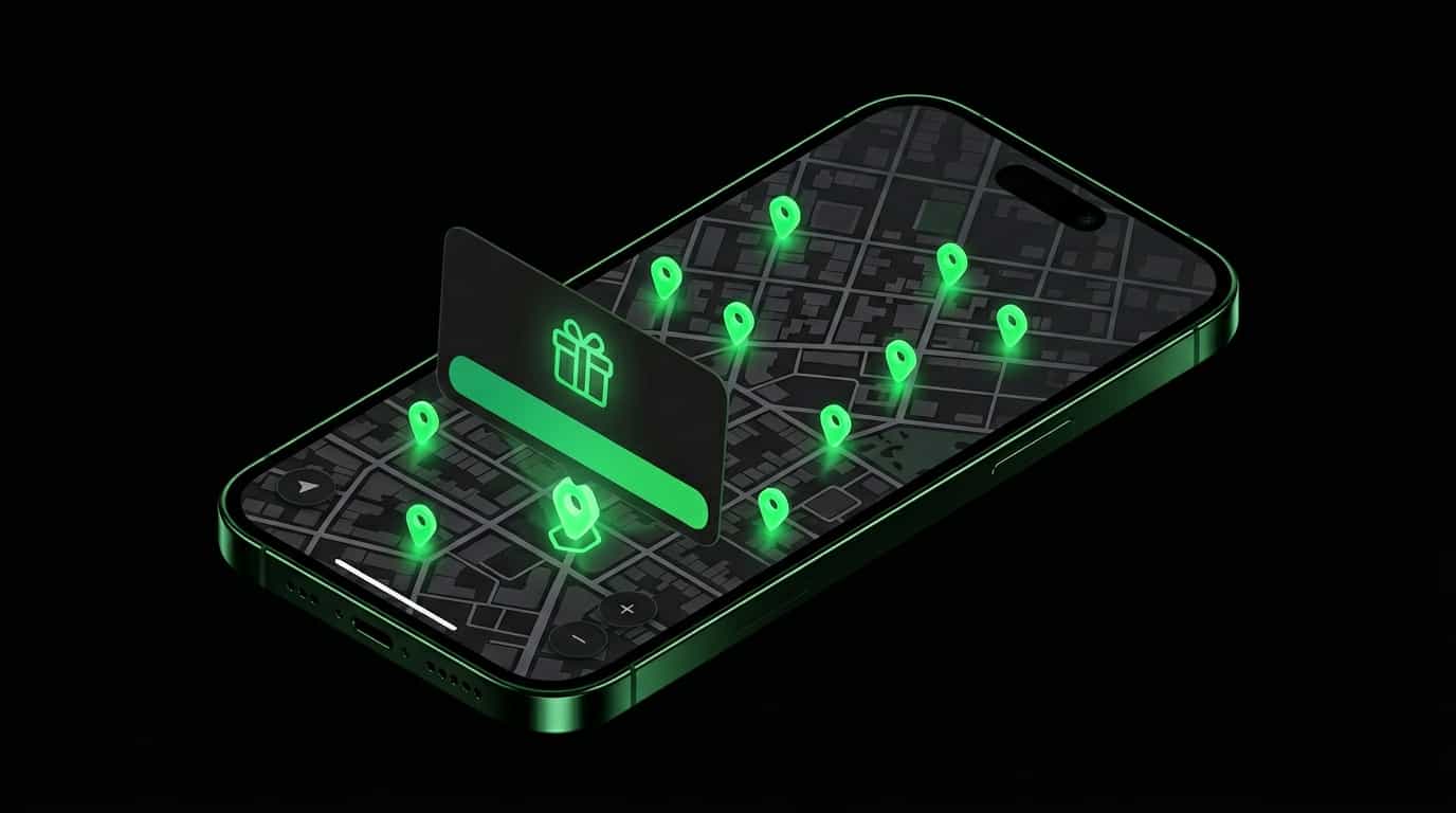 Mapa VISU Local mostrando pins de negócios ativos com ofertas ao vivo