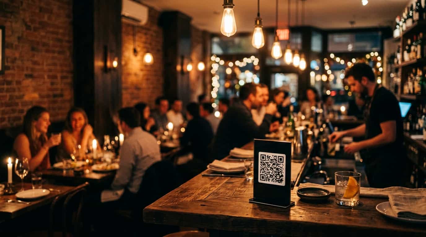 QR Code on a local business counter ready for customers to scan