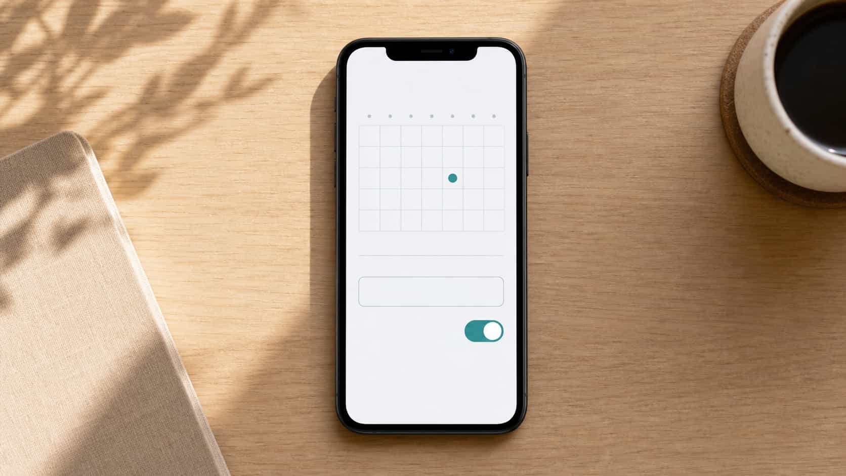 Smartphone mostrando uma interface limpa de agendamento de campanha com visualização de calendário e um toggle teal indicando troca automática de destino