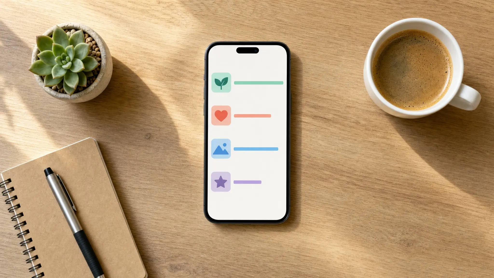 Vista desde arriba de un celular mostrando una comparación abstracta de apps canadienses para ganar dinero con barras de recompensa junto a un café