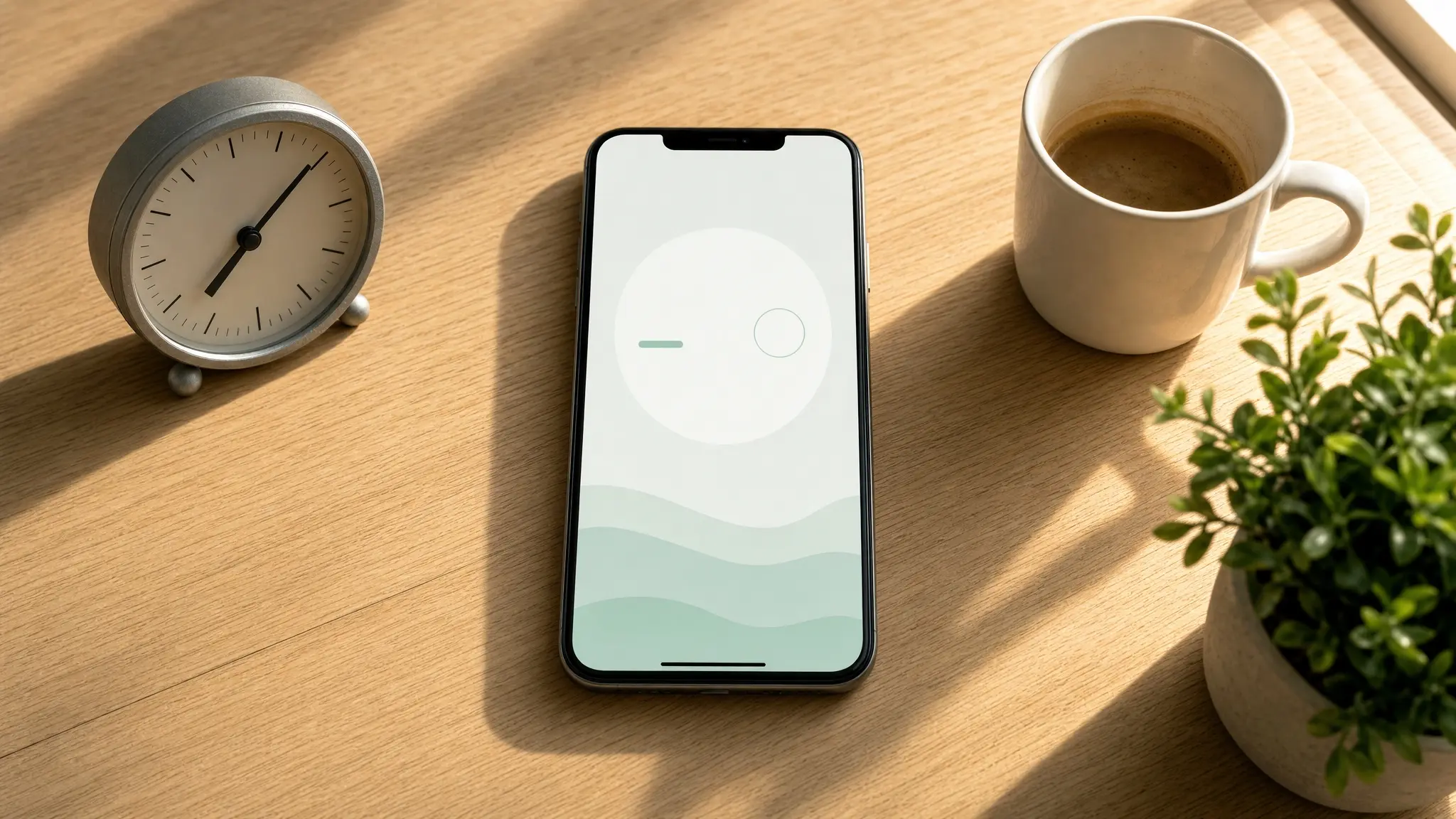 Celular ao lado de um caderno mostrando uma divisão abstrata de ganho por hora com um ícone de relógio