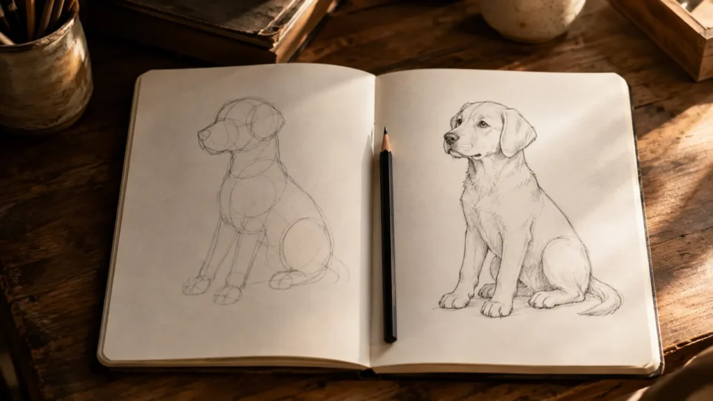 Cómo dibujar un perro: de tres círculos al boceto terminado