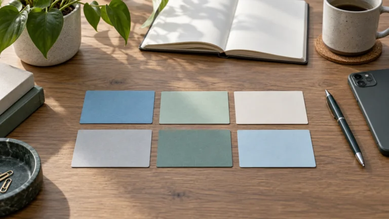 Six blank cards arranged on a table