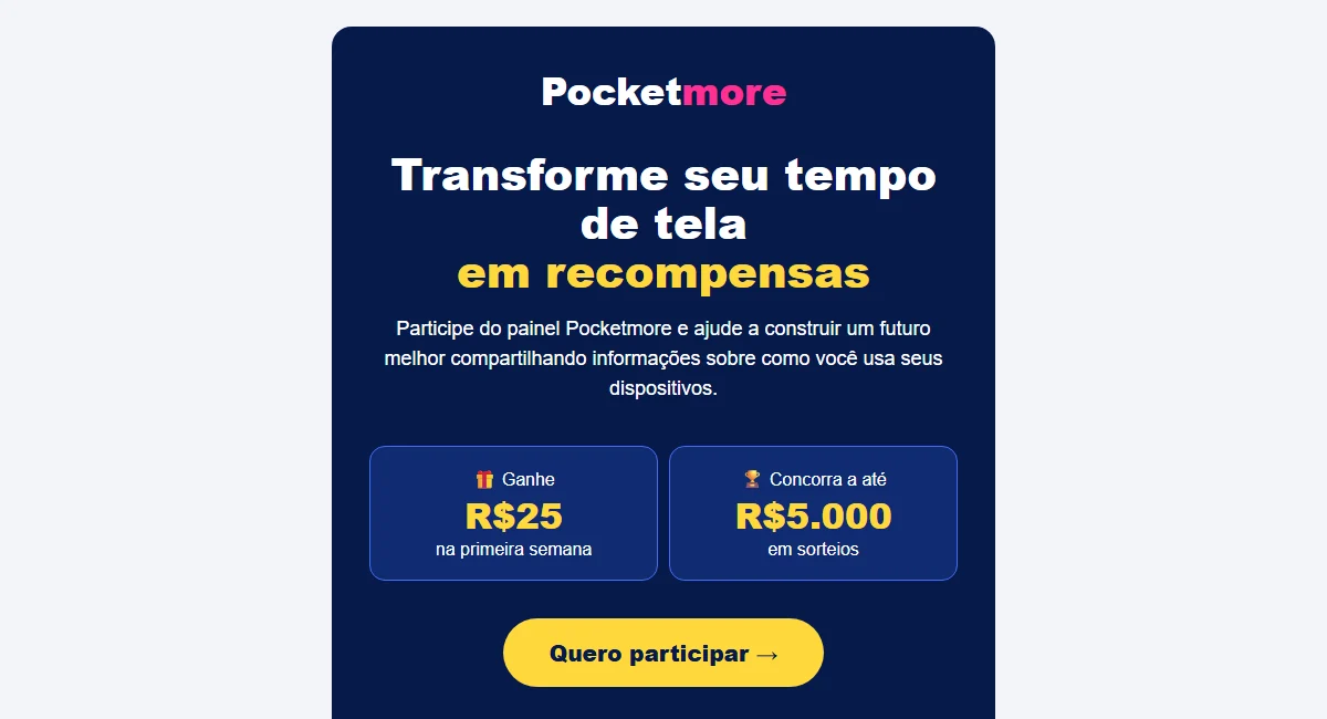Material promocional da PocketMore em português