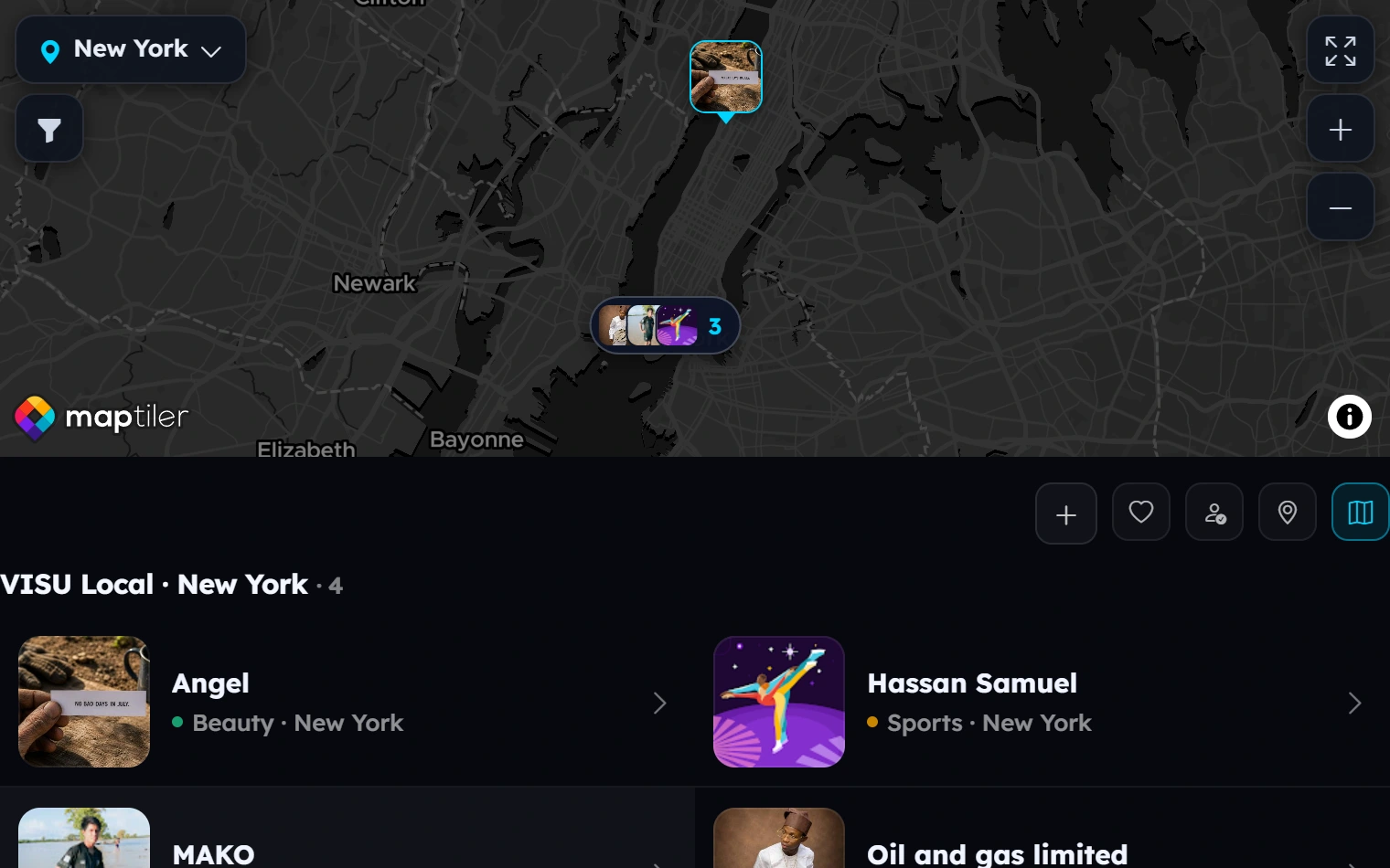 Real New York map and public profiles in VISU Local