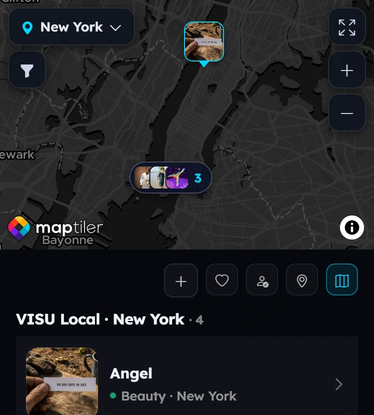 VISU Local, with the New York map and a public business profile